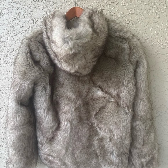 Zara Faux Fur Hooded Jacket Women’s XS Gray Taupe Plush Winter Coat - Picture 3 of 8